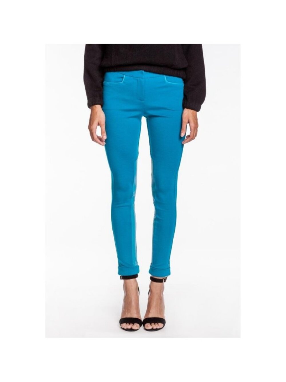Rebecca Minkoff Winston Ponte Pants Teal Leather Trim Cuffed Ankle NWT